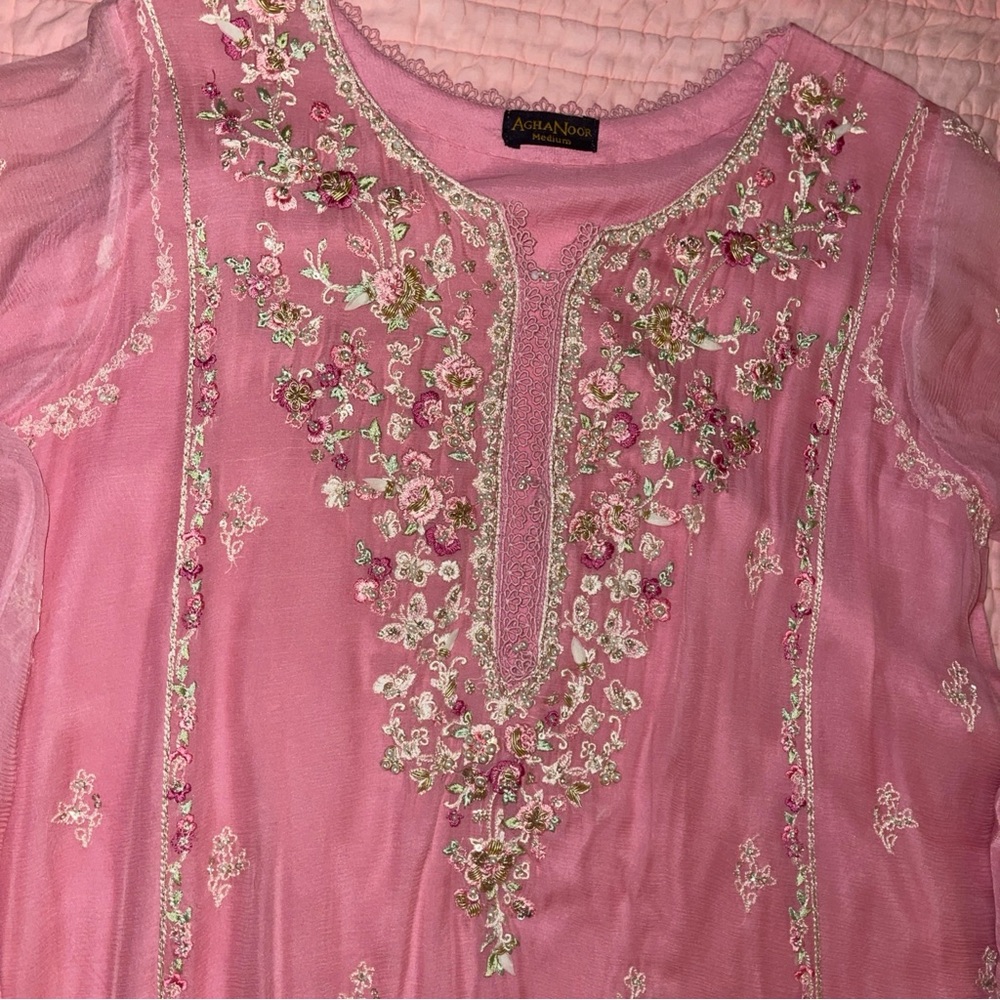 Pink Embroidered Designer Agha Noir three pcs